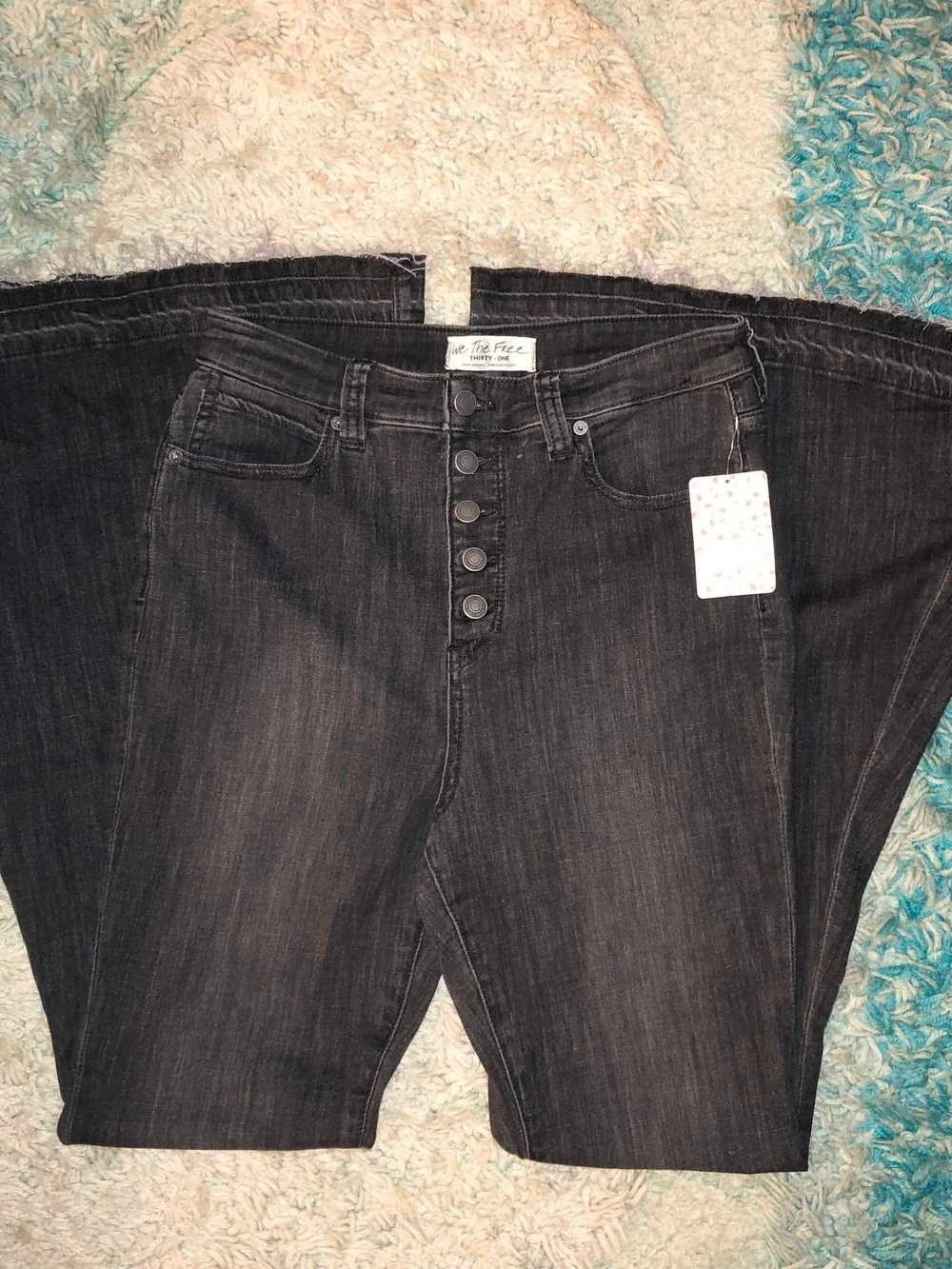 We The Free Flared Jeans Black Dark Wash Denim Button Fly